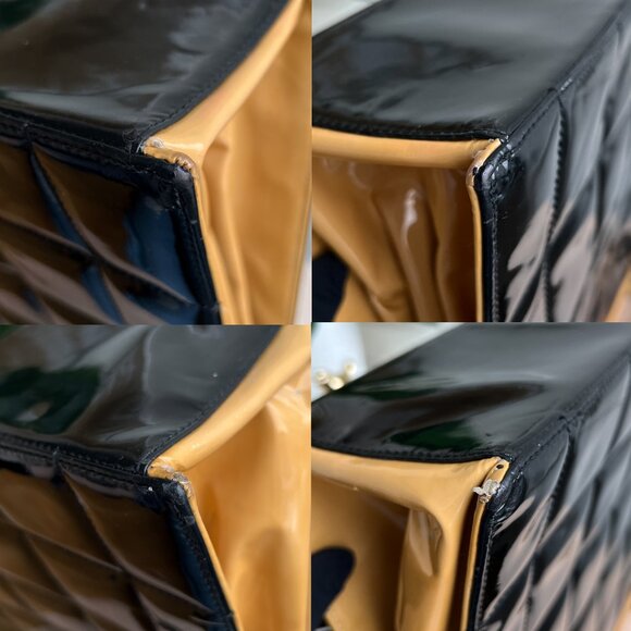 Authentic Chanel Parent Beige Black Leather Quilted Large Shoulder Bag B0796 - Picture 8 of 16